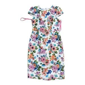 Betsey Johnson Floral Cap Sleeve Sheath Dress Womens Size 8 Multicolor Zip